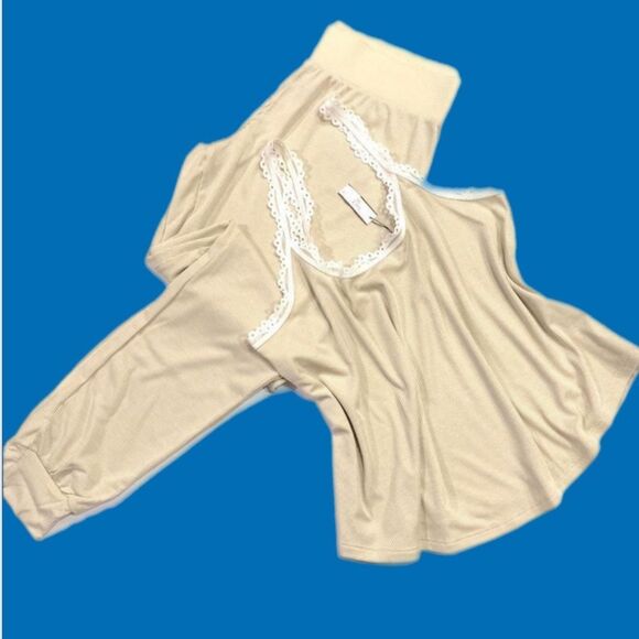 Victoria’s Secret Ribbed Cami Tank & pants lightweight pajama set champagne M - Picture 1 of 5